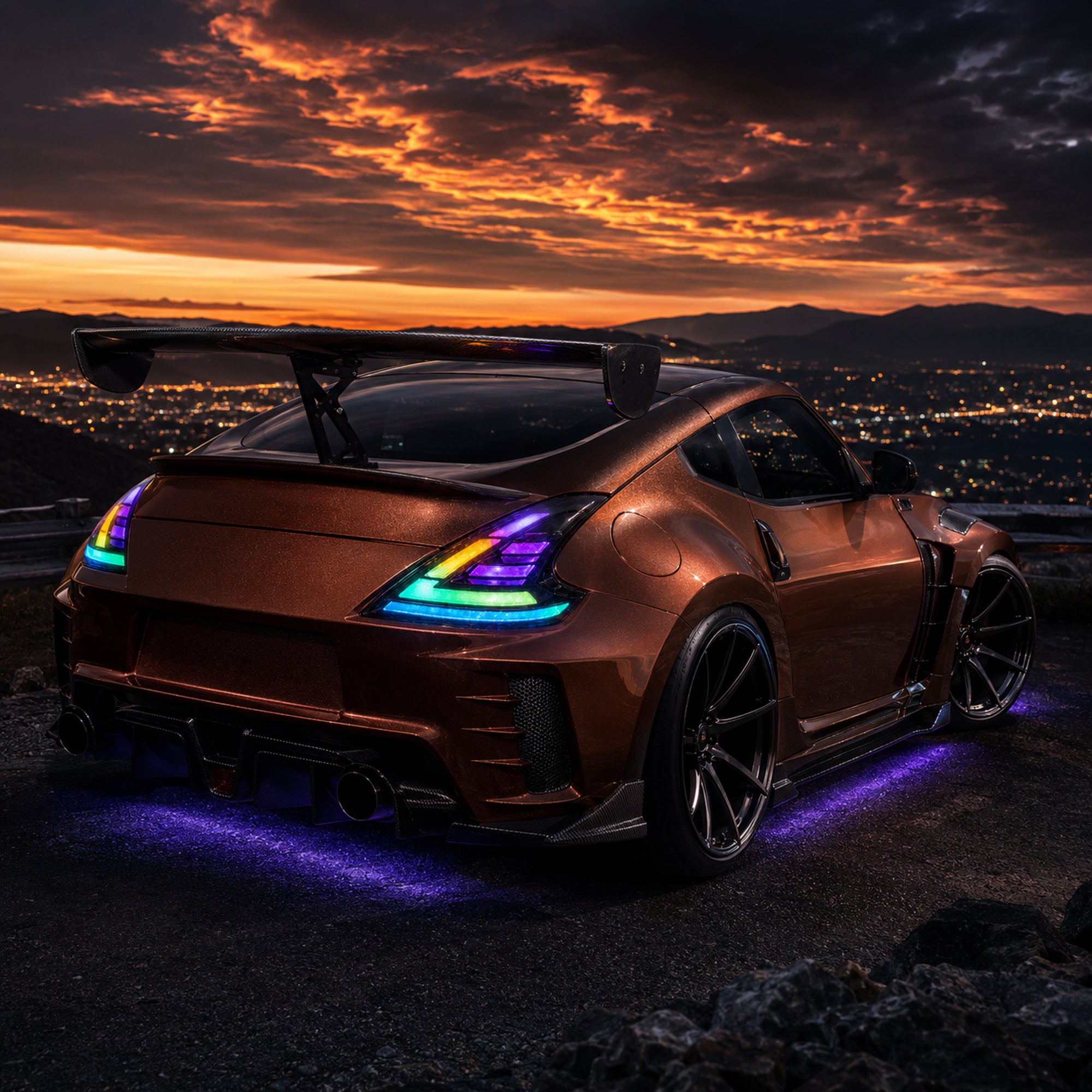 2008-2021 Nissan 370Z Z34 Sequential LED Tail Lights — RGB sunset rear - T-370Z-CRGB