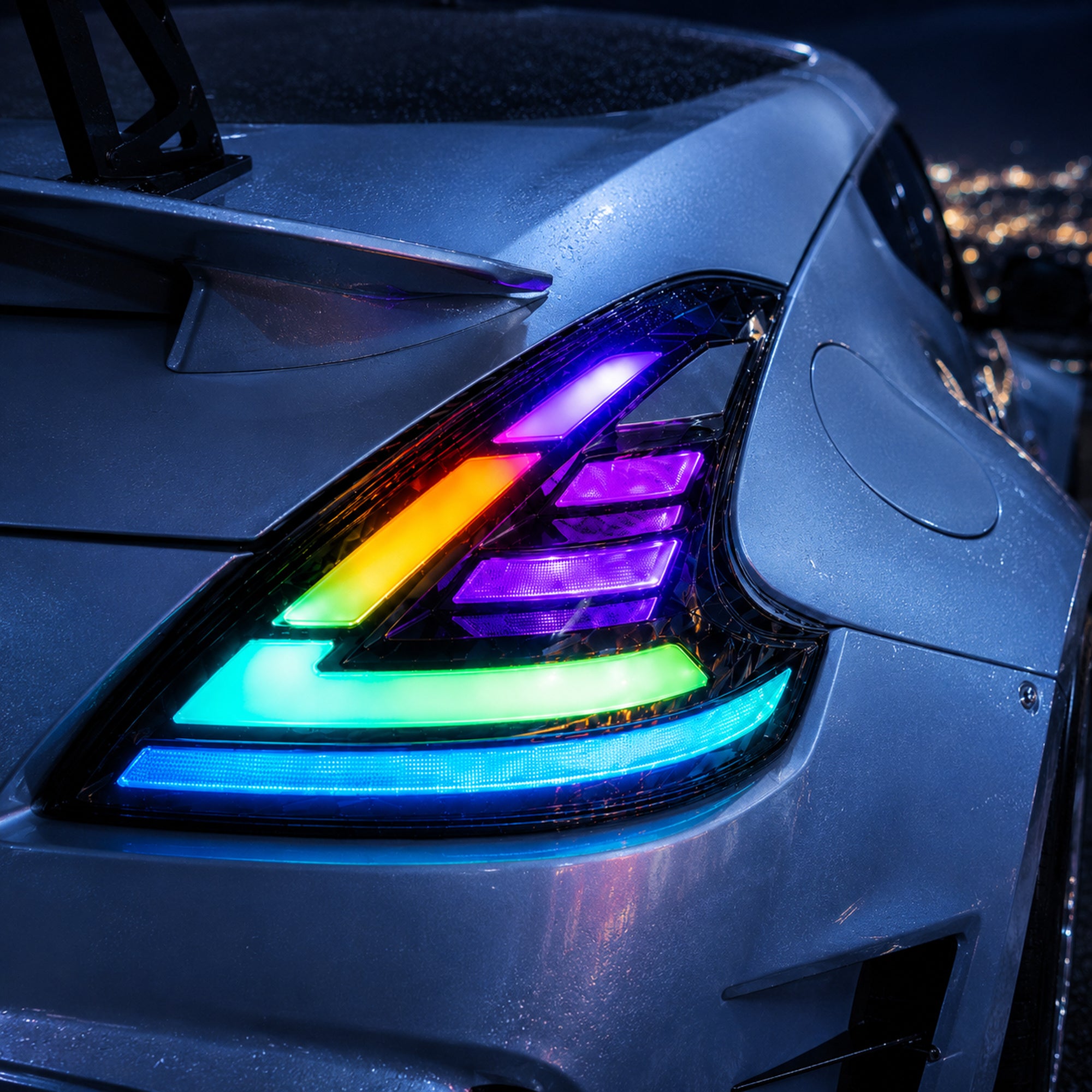 2008-2021 Nissan 370Z Z34 Sequential LED Tail Lights — RGB tail light close up - T-370Z-CRGB