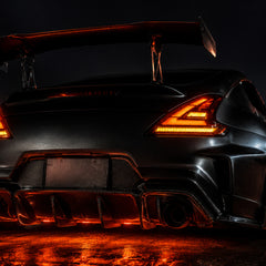 2008-2021 Nissan 370Z Z34 Sequential LED Tail Lights — smoked white sequential close scene satin black low angle 03 - T-370Z-SW