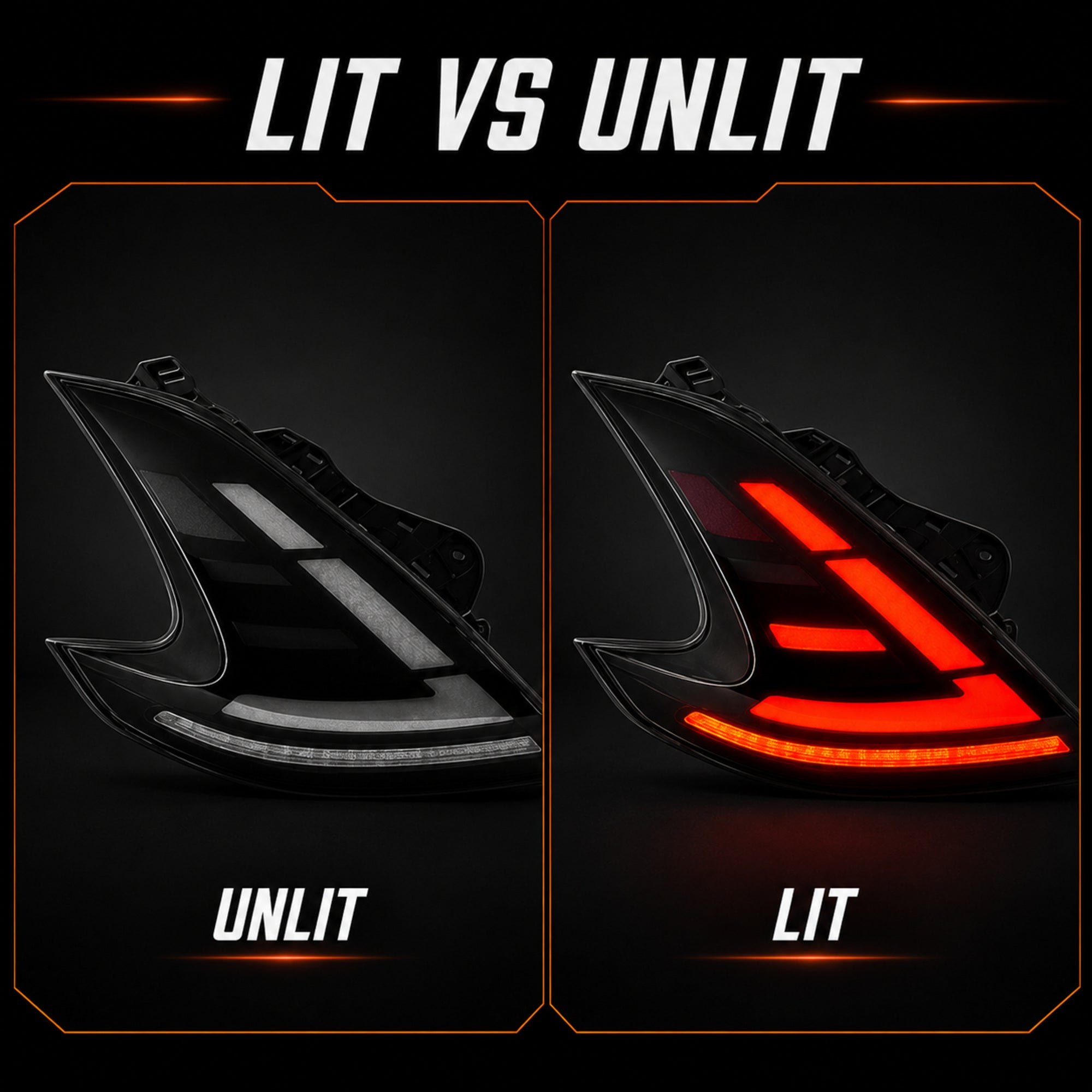 2008-2021 Nissan 370Z Z34 Sequential LED Tail Lights — smoked white sequential lit unlit comparison 10 7f825450 be66 4d4e - T-370Z-SW