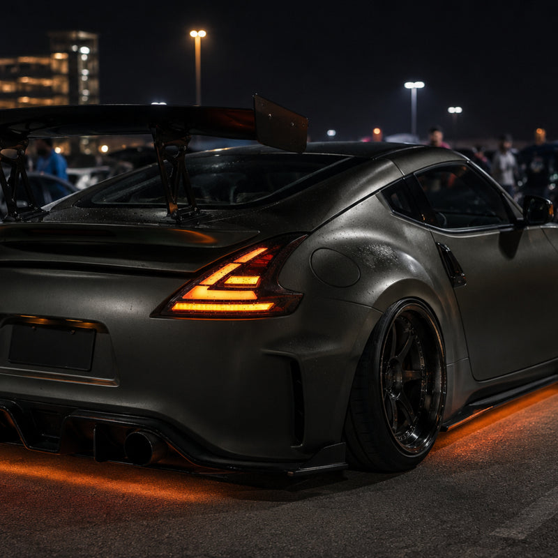 2008-2021 Nissan 370Z Z34 Sequential LED Tail Lights — smoked white sequential scene car meet olive gray 06 d8407f75 55c5 - T-370Z-SW