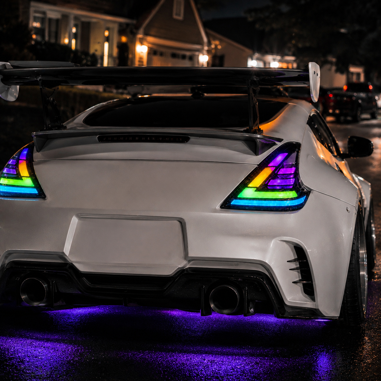 2008-2021 Nissan 370Z Z34 Sequential LED Tail Lights — RGB close scene - T-370Z-CRGB