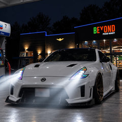 2009-2020 Nissan 370Z Z34 LED Triple Projector Headlights Assembly — night driving view — H-370Z08-CH-RGB