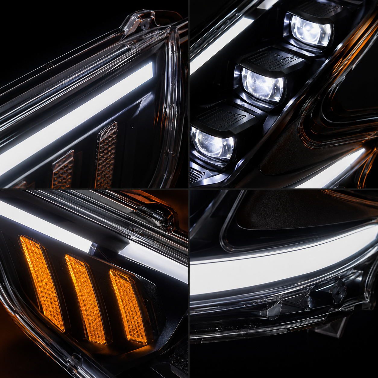 2008-2021 Nissan 370Z Z34 LED Triple Projector Headlights — detail collage — H-370Z