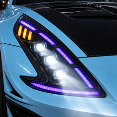 2009-2020 Nissan 370Z Z34 LED Triple Projector Headlights Assembly — lights-on close-up — H-370Z08-RGB