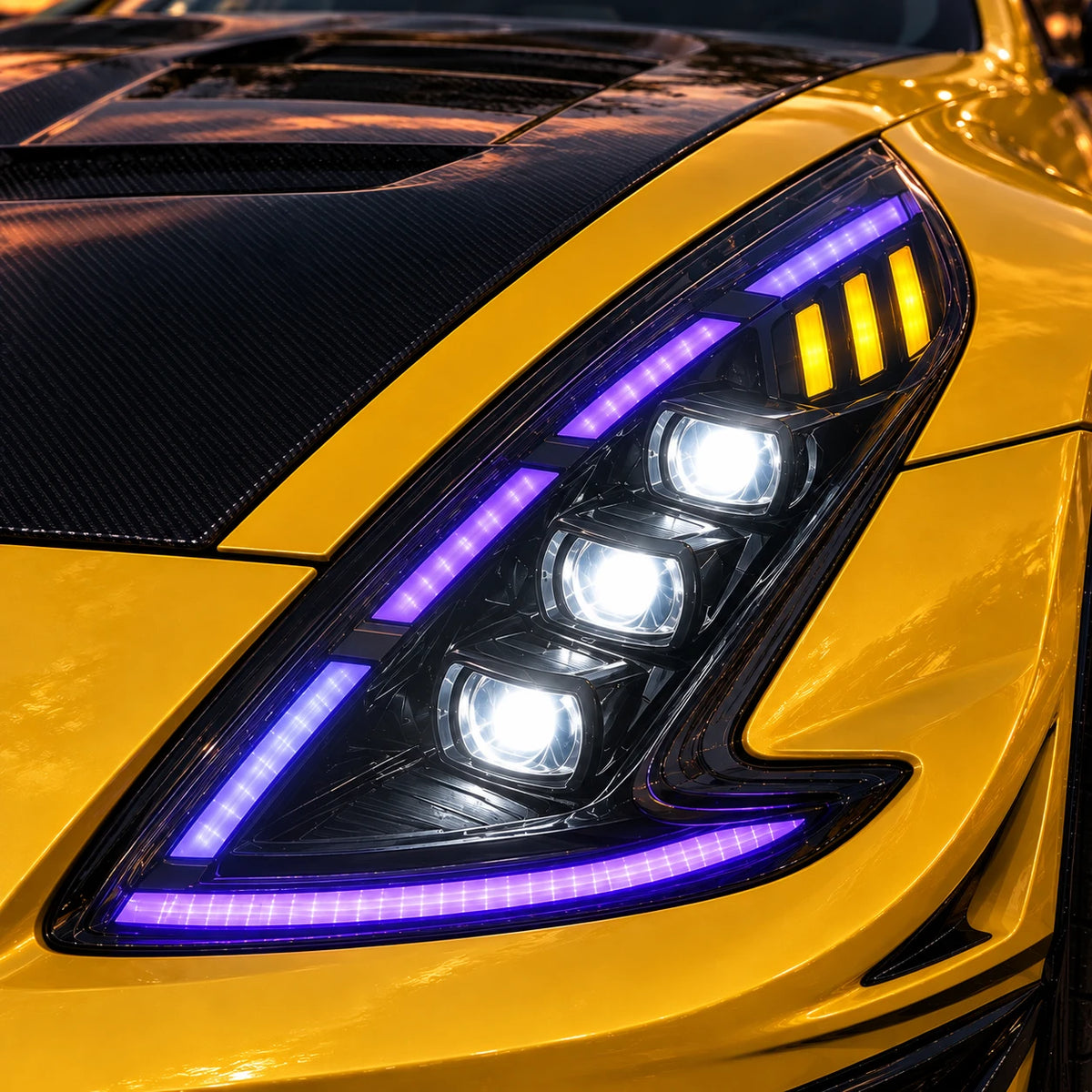 2009-2020 Nissan 370Z Z34 LED Triple Projector Headlights Assembly — RGB running light — H-370Z08-RGB