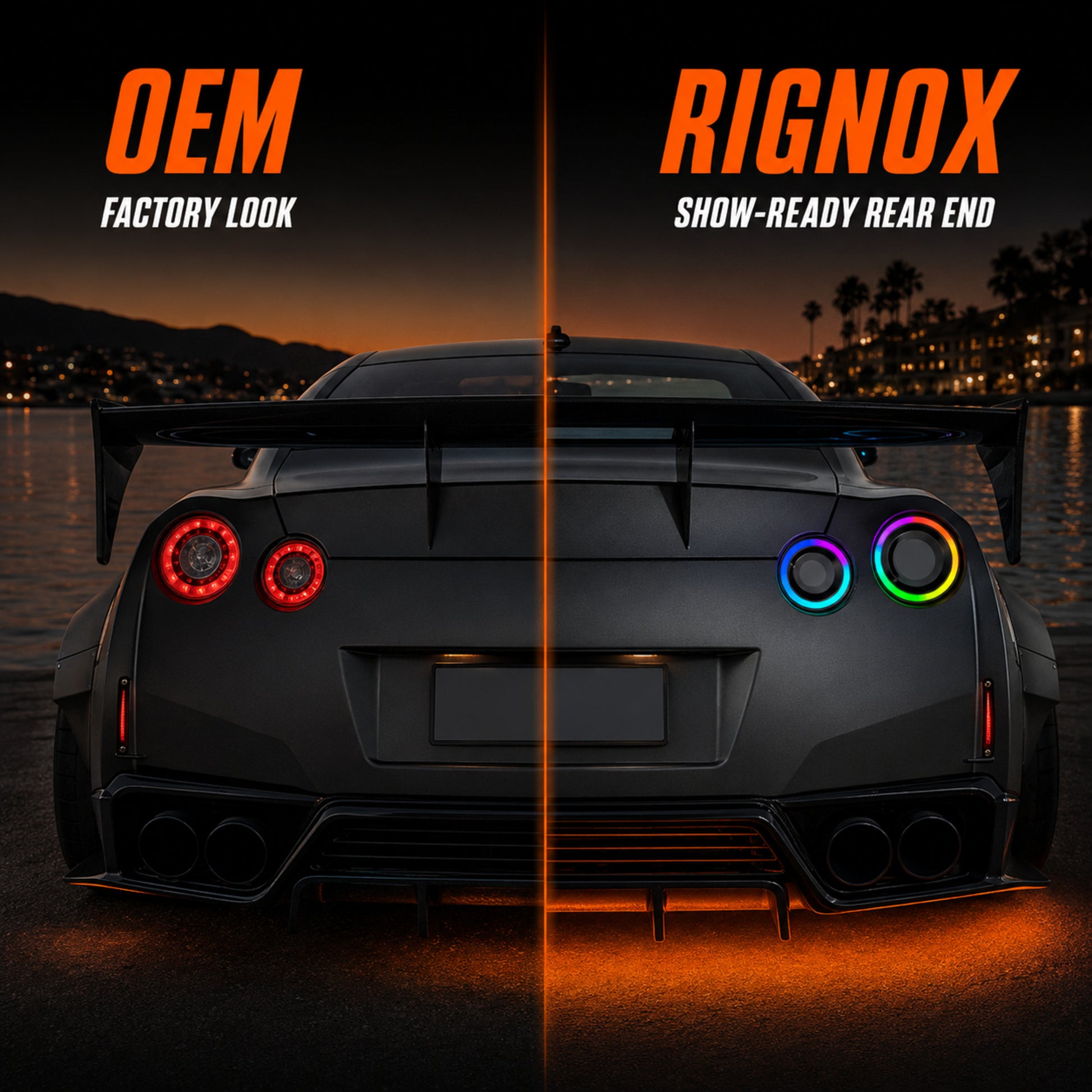 2008-2024 Nissan GT-R R35 Sequential LED Tail Lights — smoke white sequential before after14 - T-GTR-SRGB