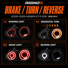 2008-2024 Nissan GT-R R35 Sequential LED Tail Lights — smoke white sequential brake turn reverse12 - T-GTR-SW