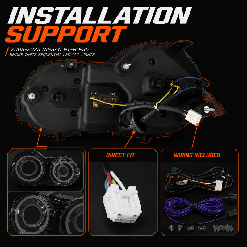 2008-2024 Nissan GT-R R35 Sequential LED Tail Lights — smoke white sequential installation13 - T-GTR-SW