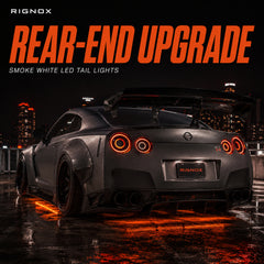 2008-2024 Nissan GT-R R35 Sequential LED Tail Lights — smoke white sequential rear upgrade scene - T-GTR-SW