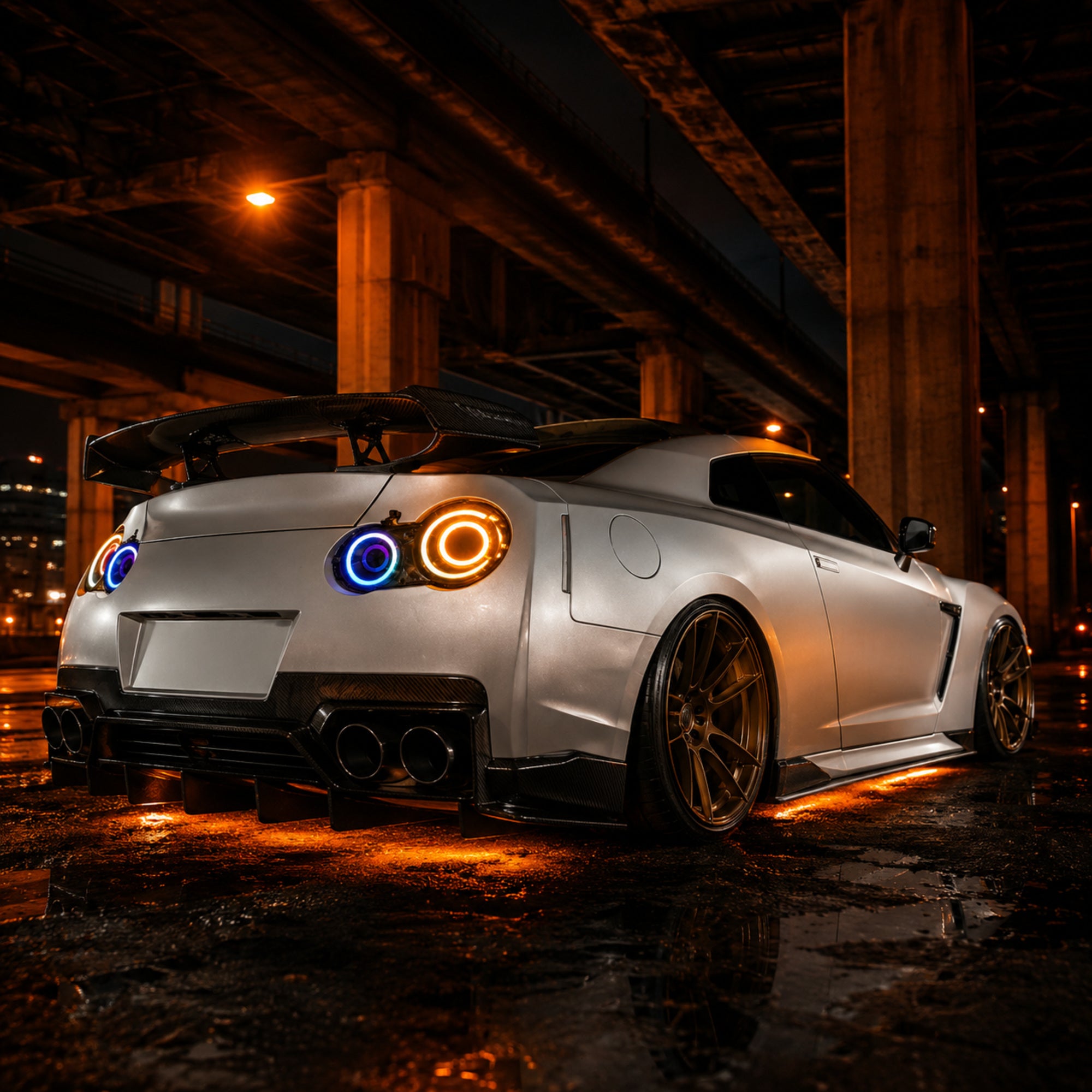 2008-2024 Nissan GT-R R35 Sequential LED Tail Lights — smoke white sequential scene03 - T-GTR-SRGB