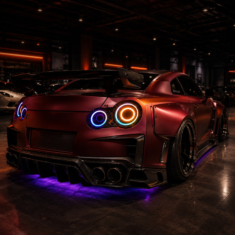 2008-2024 Nissan GT-R R35 Sequential LED Tail Lights — smoke white sequential scene04 - T-GTR-SRGB
