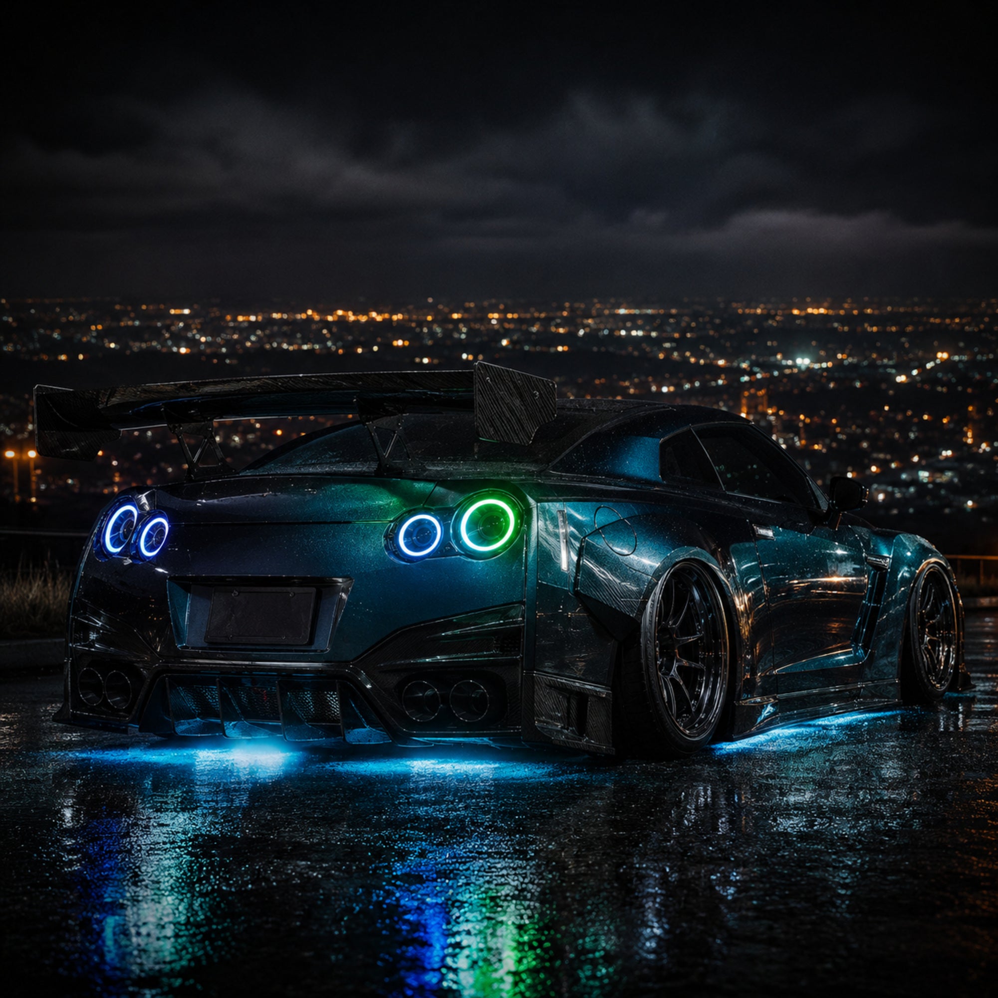 2008-2024 Nissan GT-R R35 Sequential LED Tail Lights — smoke white sequential scene05 - T-GTR-SRGB