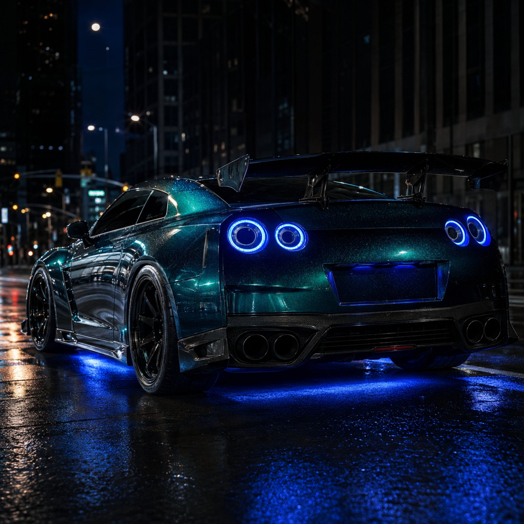 2008-2024 Nissan GT-R R35 Sequential LED Tail Lights — smoke white sequential street night05 - T-GTR-SRGB