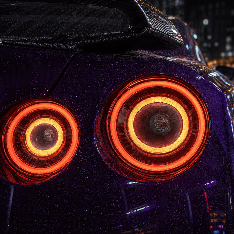 2008-2024 Nissan GT-R R35 Sequential LED Tail Lights — smoke white sequential tail light close up - T-GTR-SW