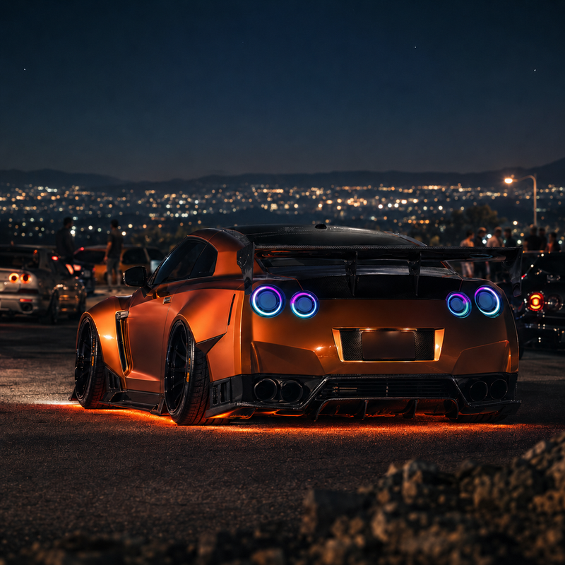 2008-2024 Nissan GT-R R35 Sequential LED Tail Lights — smoke white sequential car meet 09 fixed - T-GTR-SW