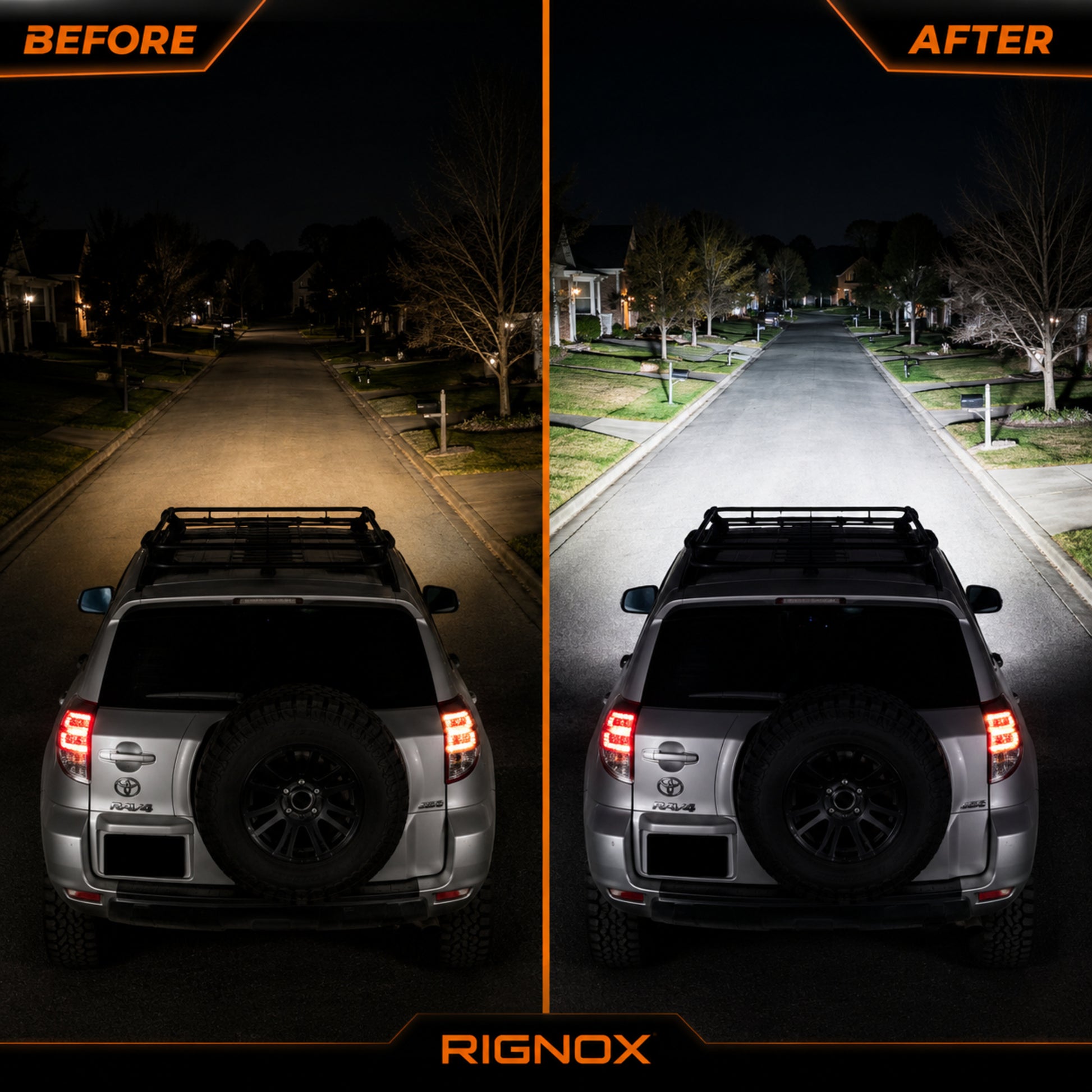 2009-2012 Toyota RAV4 LED Dual Projector Headlights — black housing before after