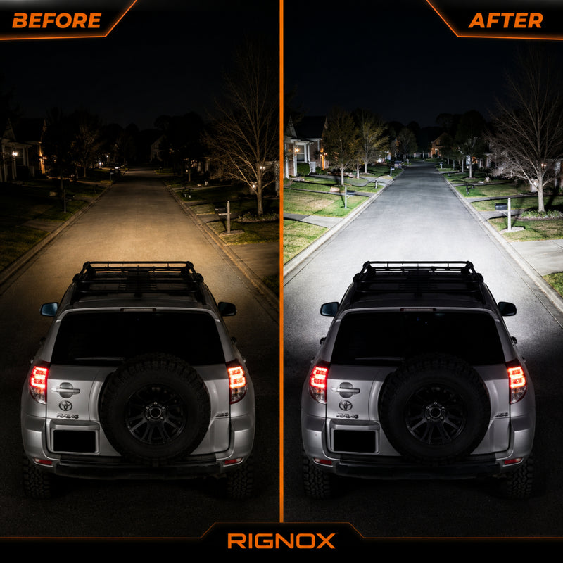 2009-2012 Toyota RAV4 LED Dual Projector Headlights — black housing before after