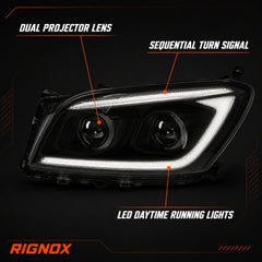 2009-2012 Toyota RAV4 LED Dual Projector Headlights — black housing function