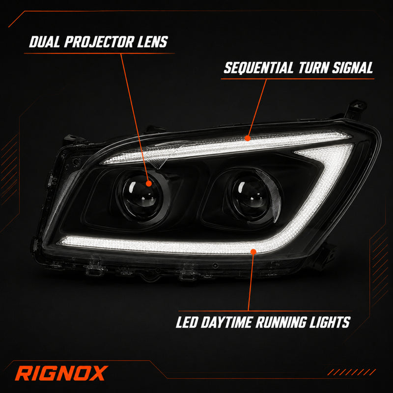 2009-2012 Toyota RAV4 LED Dual Projector Headlights — black housing function