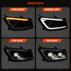 2009-2012 Toyota RAV4 LED Dual Projector Headlights — black housing function
