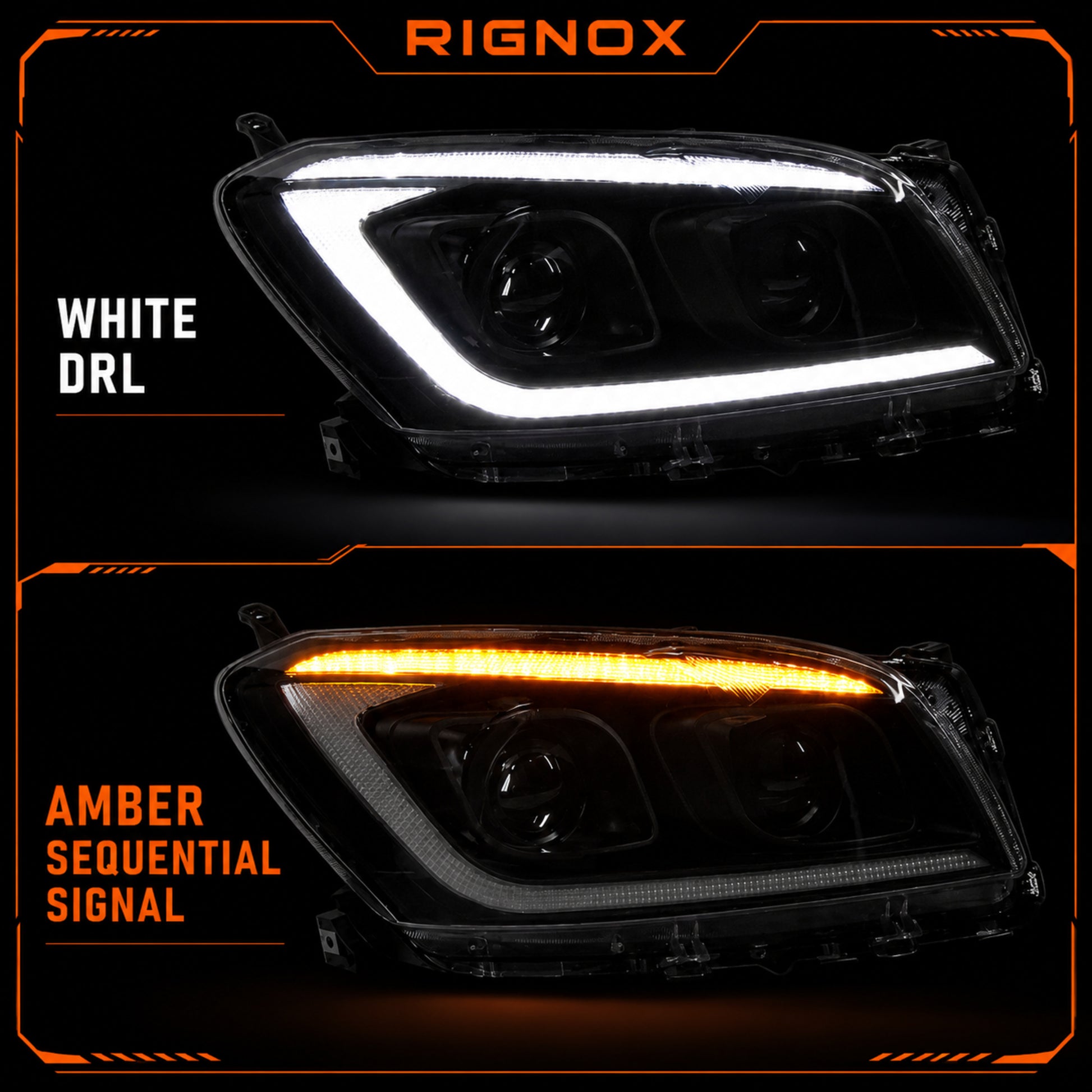 2009-2012 Toyota RAV4 LED Dual Projector Headlights — black housing function