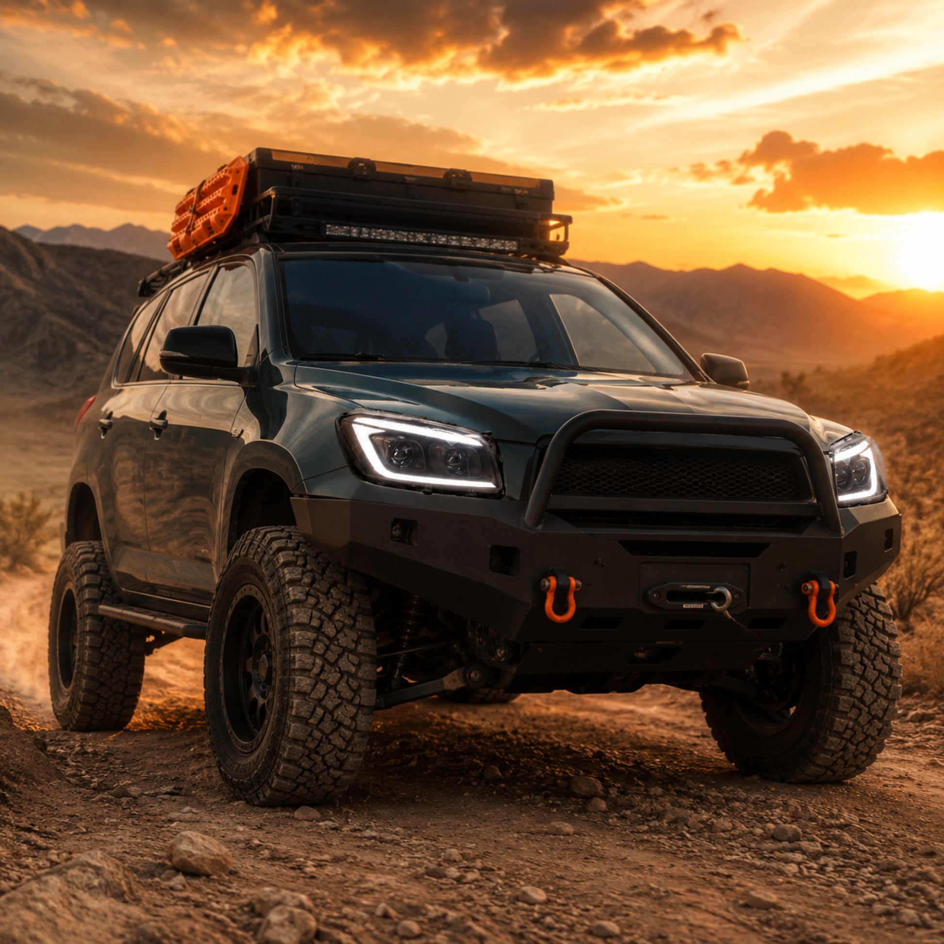2009-2012 Toyota RAV4 LED Dual Projector Headlights — black housing vehicle scene