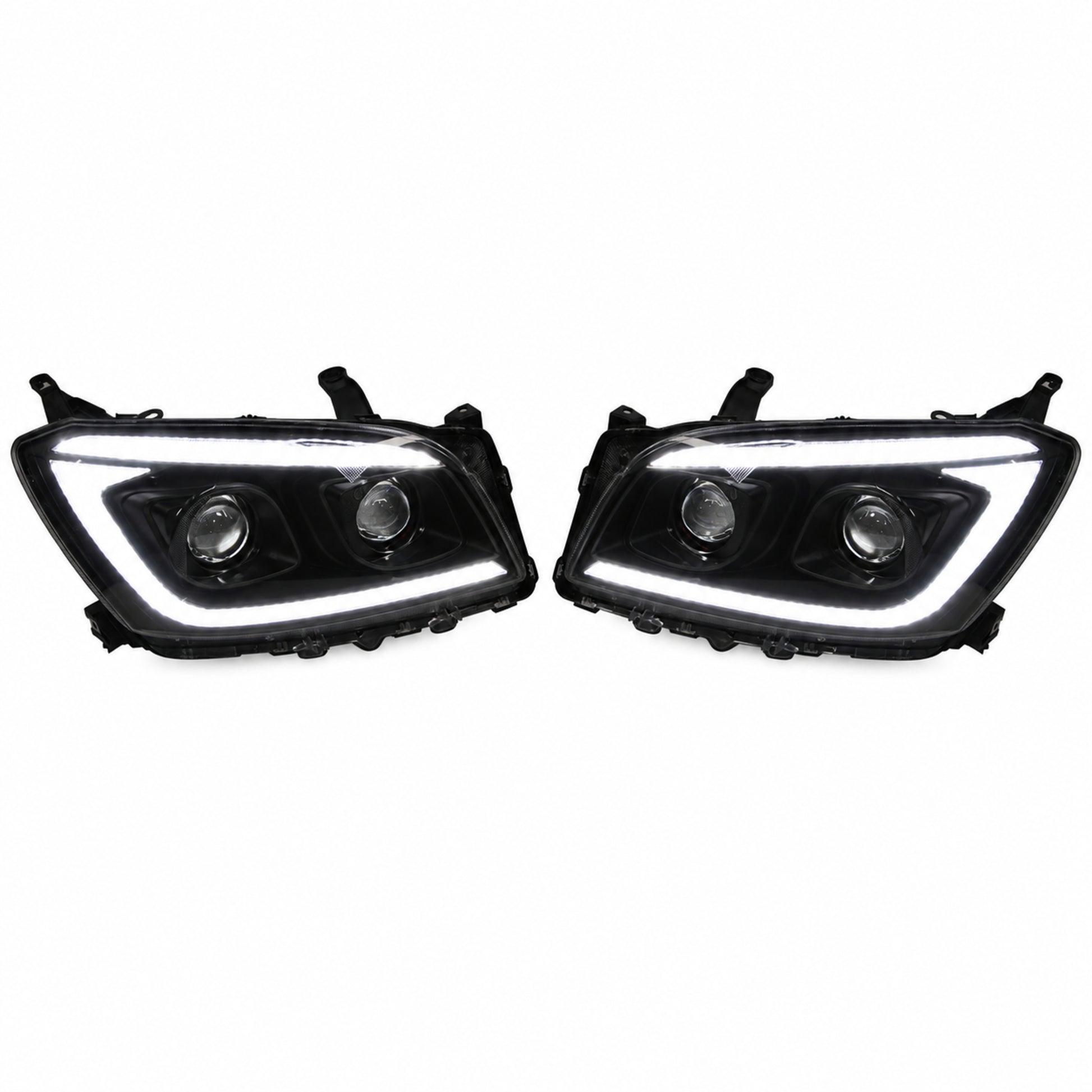 2009-2012 Toyota RAV4 LED Dual Projector Headlights — black housing white background