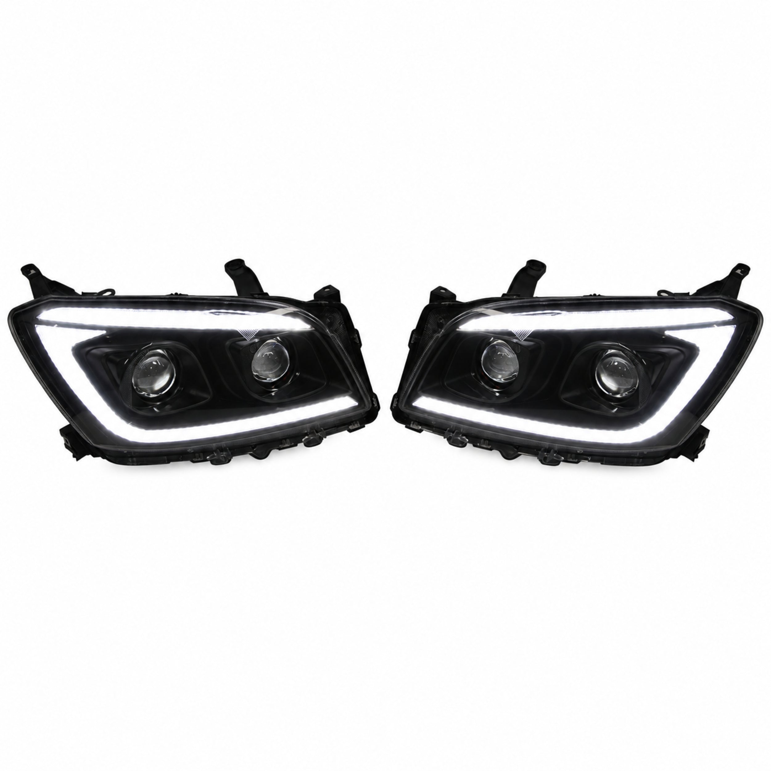 2009-2012 Toyota RAV4 LED Dual Projector Headlights — black housing white background