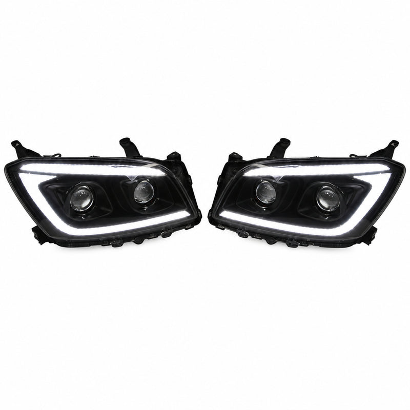2009-2012 Toyota RAV4 LED Dual Projector Headlights — black housing white background