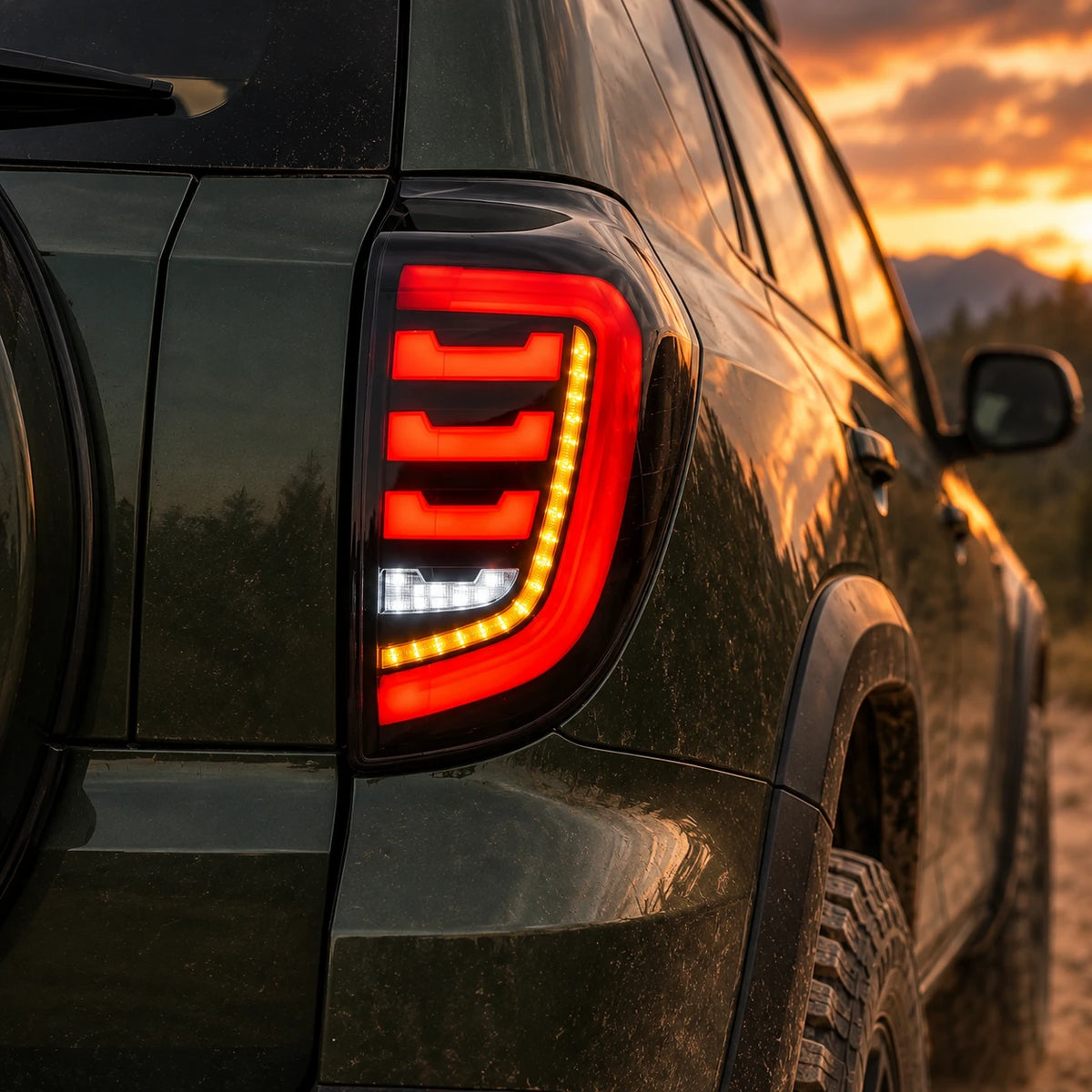 2009-2012 Toyota RAV4 Sequential LED Tail Lights — low trail dust close up — T-RAV4-09-SR