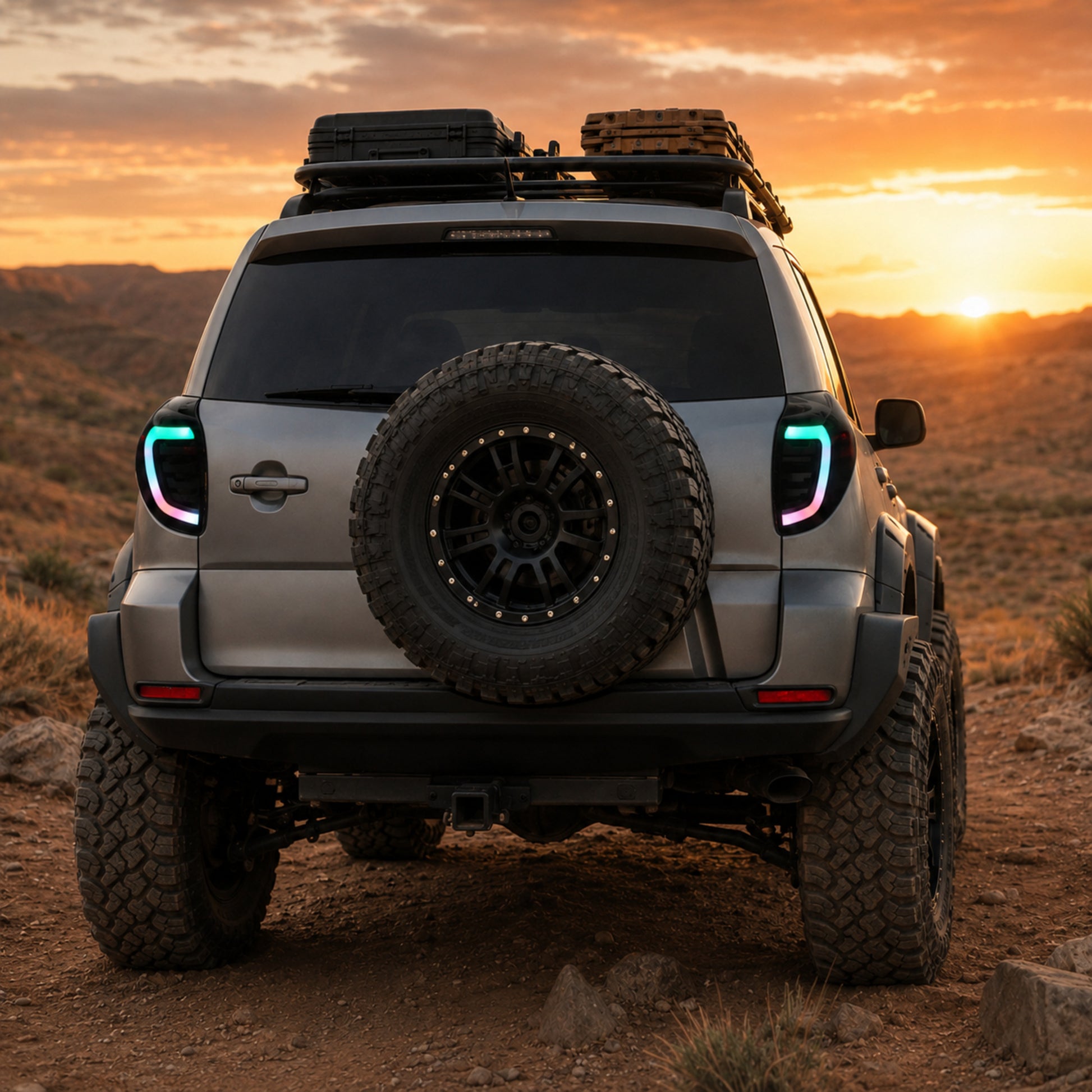 2009-2012 Toyota RAV4 Sequential LED Tail Lights — smoked sequential LED dusk off road rear view lifted tires - T-RAV4-09-SRGB