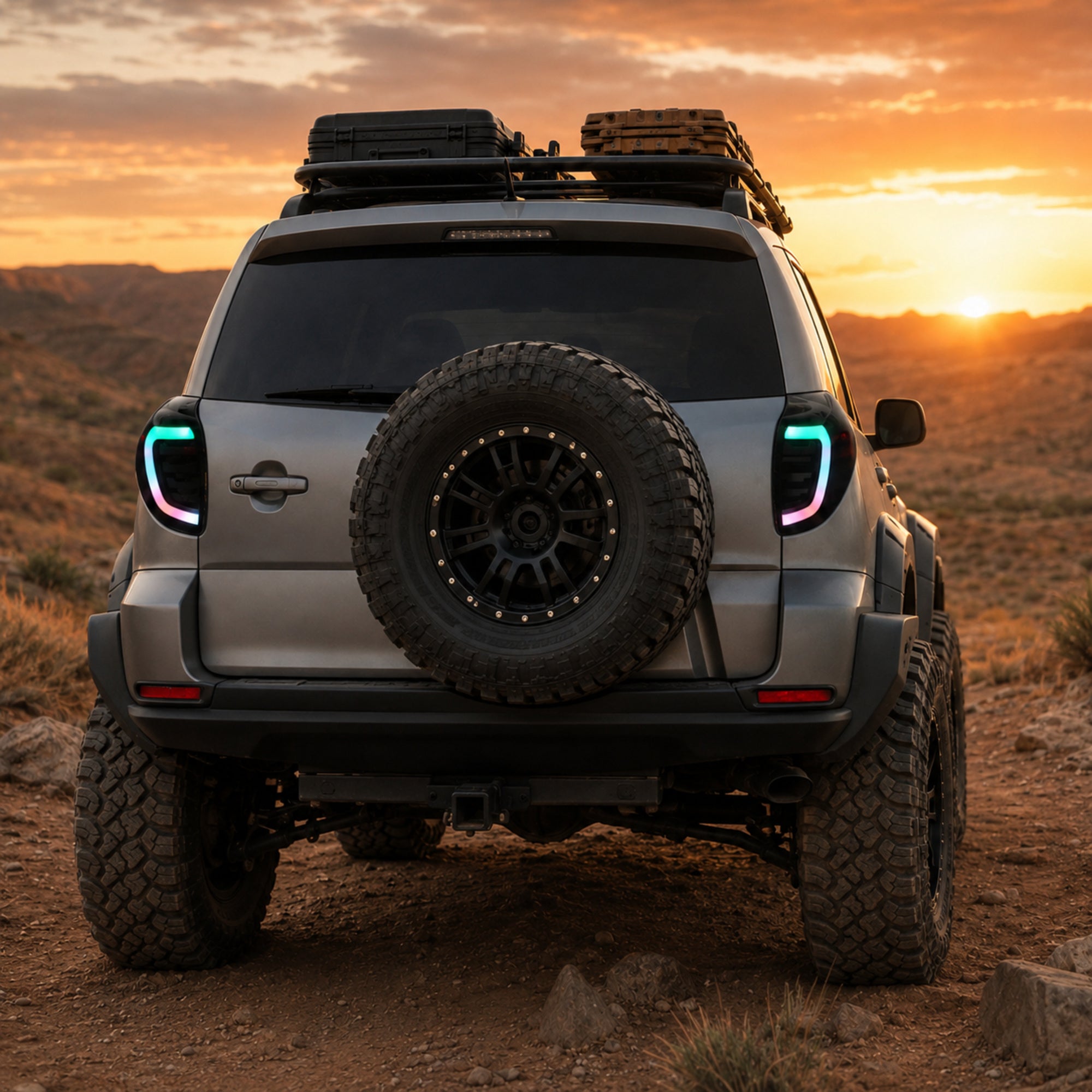 2009-2012 Toyota RAV4 Sequential LED Tail Lights — smoked sequential LED dusk off road rear view lifted tires - T-RAV4-09-SRGB