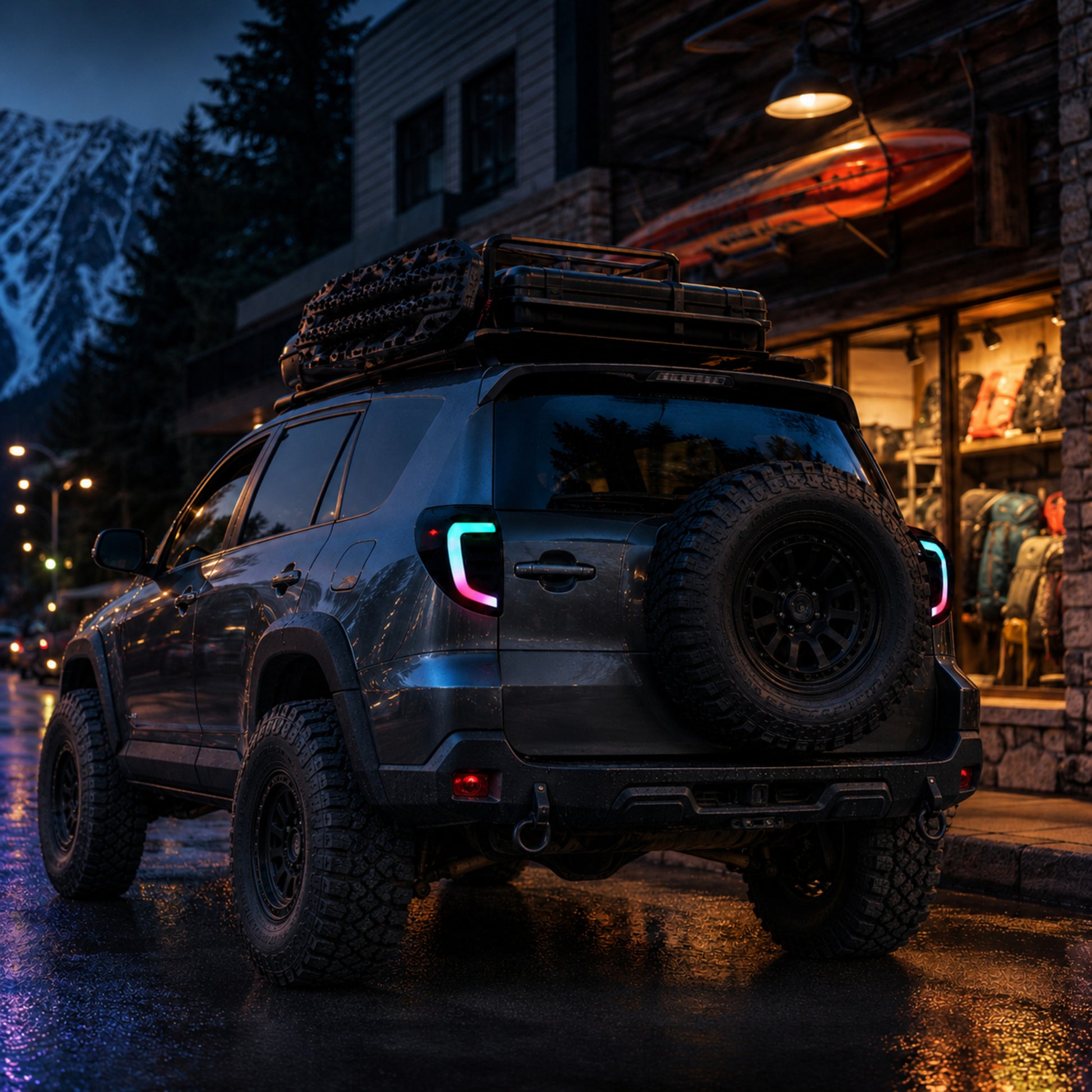 2009-2012 Toyota RAV4 Sequential LED Tail Lights — smoked sequential LED trail town rear view lifted tires - T-RAV4-09-SRGB