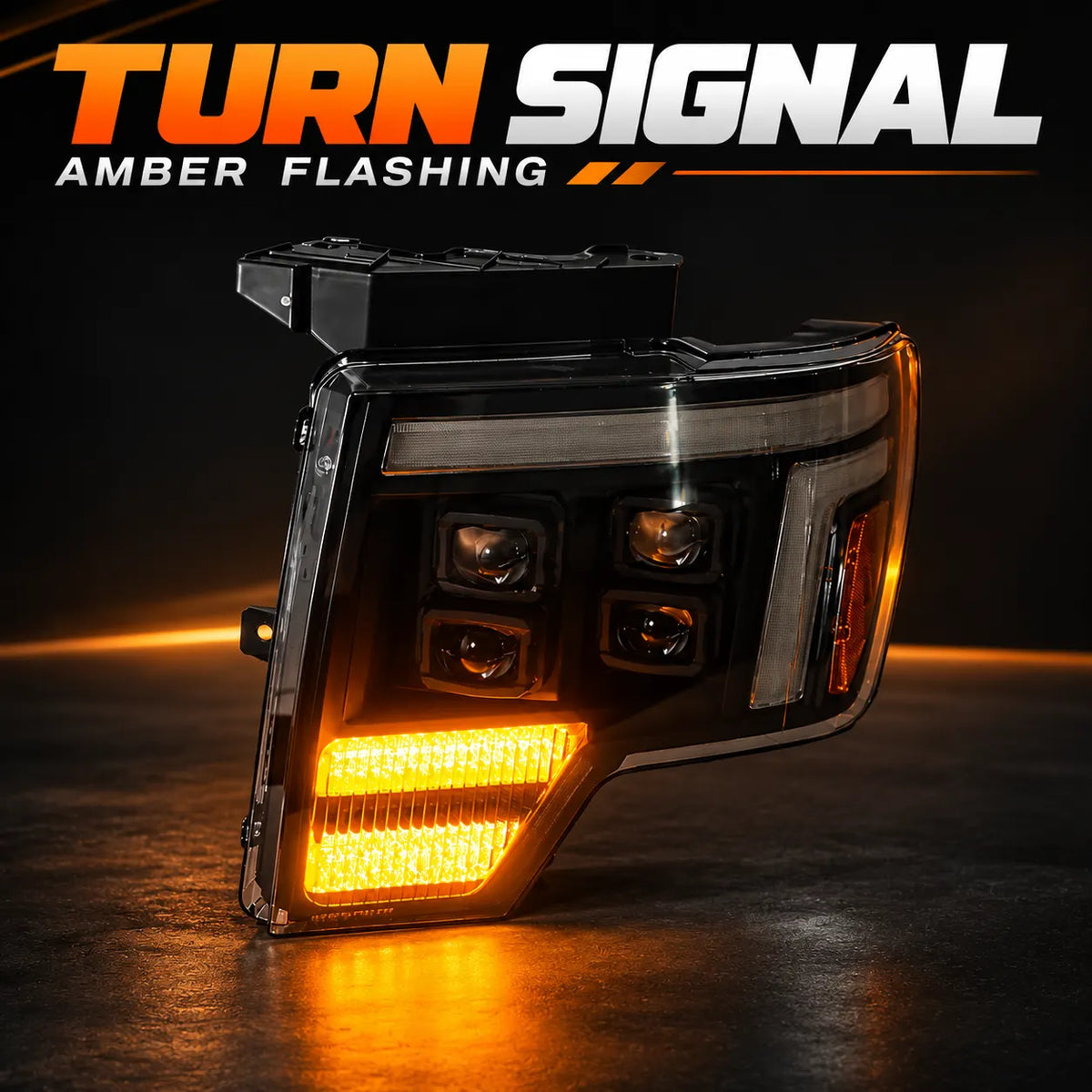 2009-2014 Ford F-150 & SVT Raptor (12th Gen) LED Projector Headlights Assembly — Pair — Amber flashing turn signal — H-F150-09-Q
