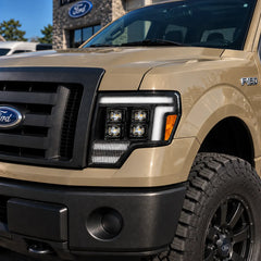 2009-2014 Ford F-150 & SVT Raptor (12th Gen) LED Projector Headlights Assembly — Pair — Lights off close-up — H-F150-09-Q