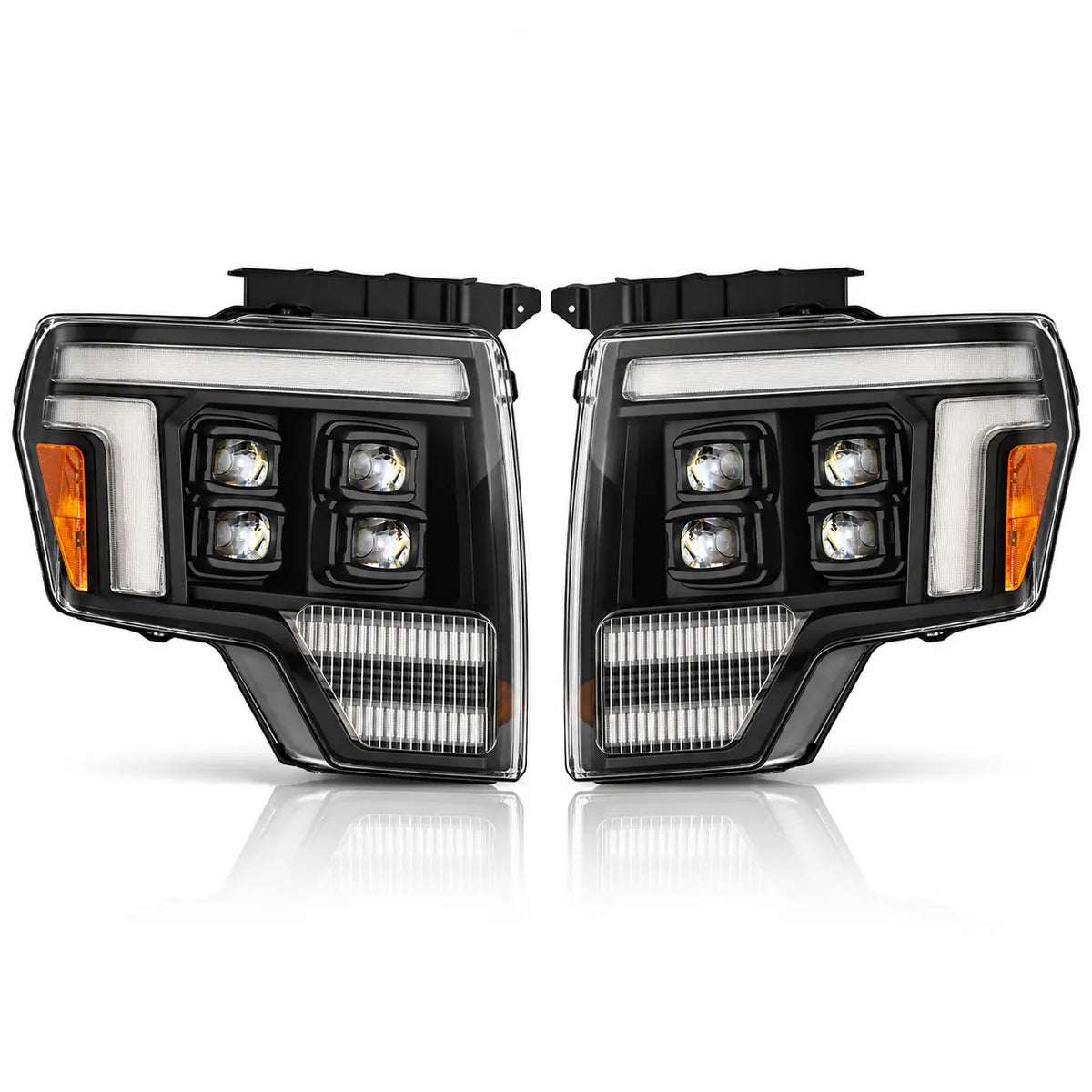 2009-2014 Ford F-150 & SVT Raptor (12th Gen) LED Projector Headlights Assembly — Pair — White background product pair — H-F150-09-Q