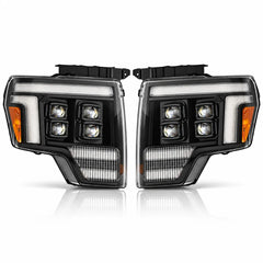 2009-2014 Ford F-150 & SVT Raptor (12th Gen) LED Projector Headlights Assembly — Pair — White background product pair — H-F150-09-Q