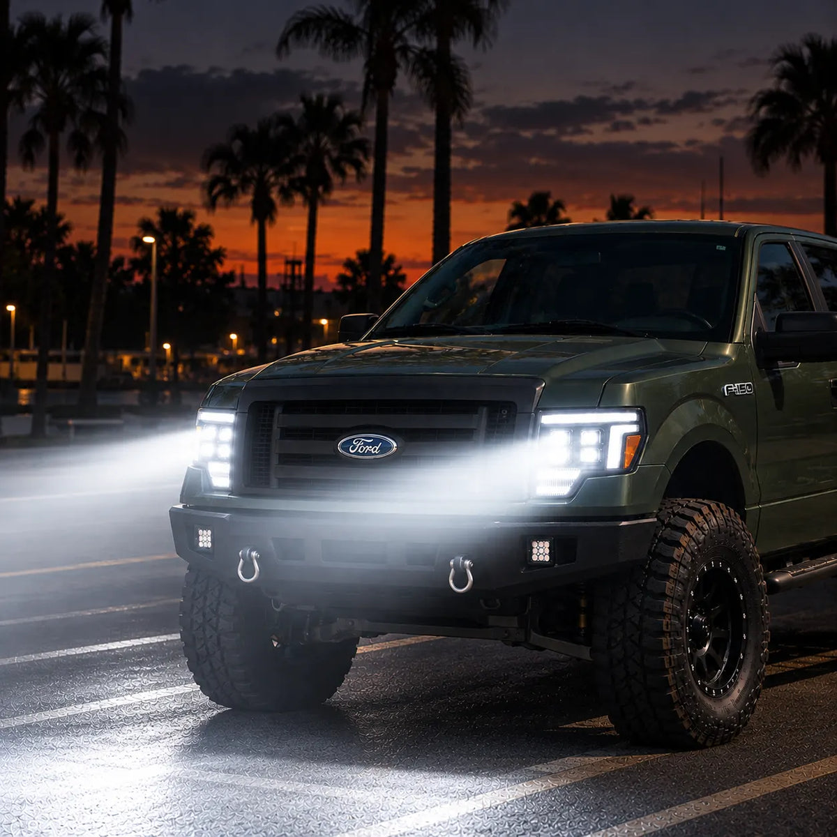 2009-2014 Ford F-150 & SVT Raptor (12th Gen) LED Projector Headlights Assembly — Pair — Night vehicle beam display — H-F150-09-Q