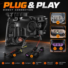 2009-2014 Ford F-150 & SVT Raptor (12th Gen) LED Projector Headlights Assembly — Pair — Plug and play connections — H-F150-09-Q