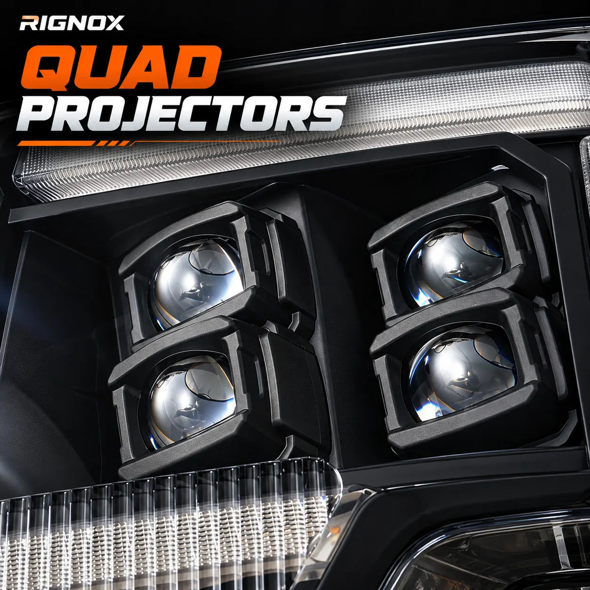 2009-2014 Ford F-150 & SVT Raptor (12th Gen) LED Projector Headlights Assembly — Pair — Quad projector close-up — H-F150-09-Q