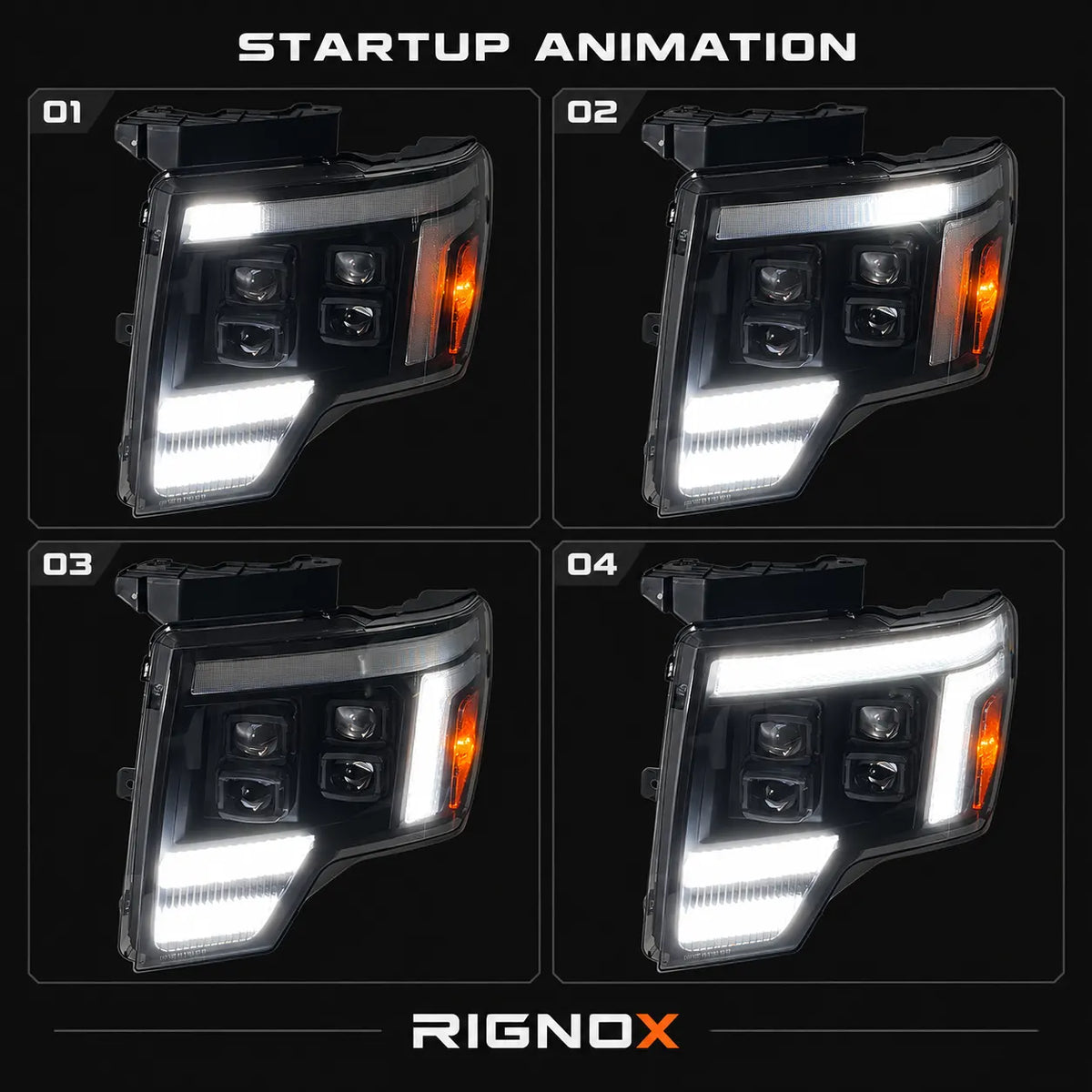 2009-2014 Ford F-150 & SVT Raptor (12th Gen) LED Projector Headlights Assembly — Pair — Startup animation — H-F150-09-Q
