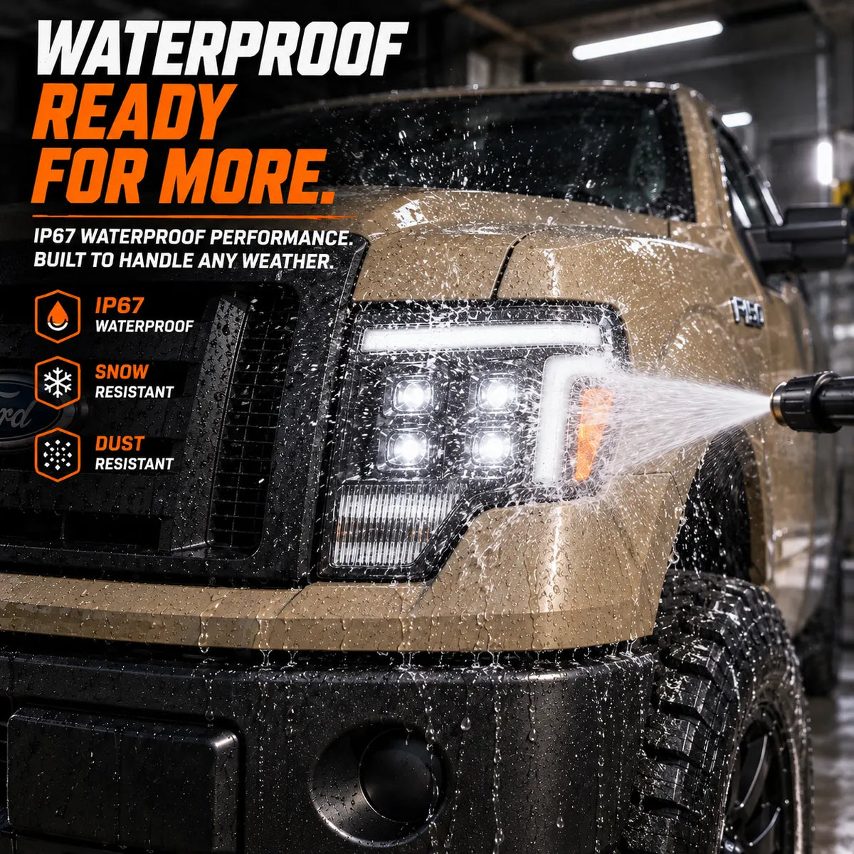 2009-2014 Ford F-150 & SVT Raptor (12th Gen) LED Projector Headlights Assembly — Pair — Waterproof performance — H-F150-09-Q