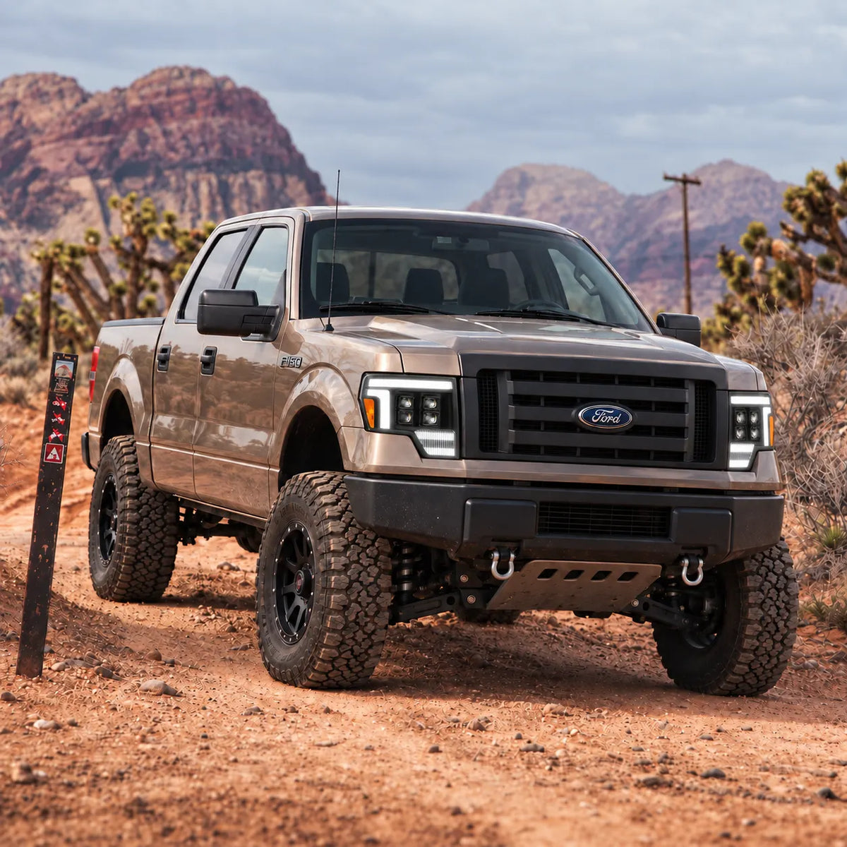2009-2014 Ford F-150 & SVT Raptor (12th Gen) LED Projector Headlights Assembly — Pair — White DRL on vehicle — H-F150-09-Q