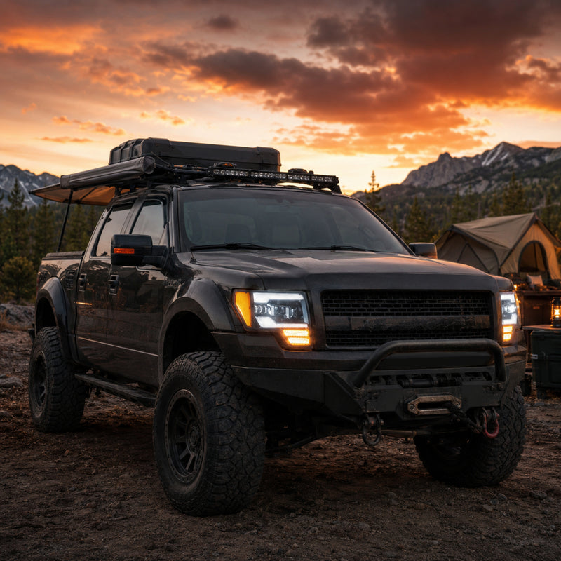 2009-2014 Ford F-150 LED Dual Projector Headlights — black housing camping07