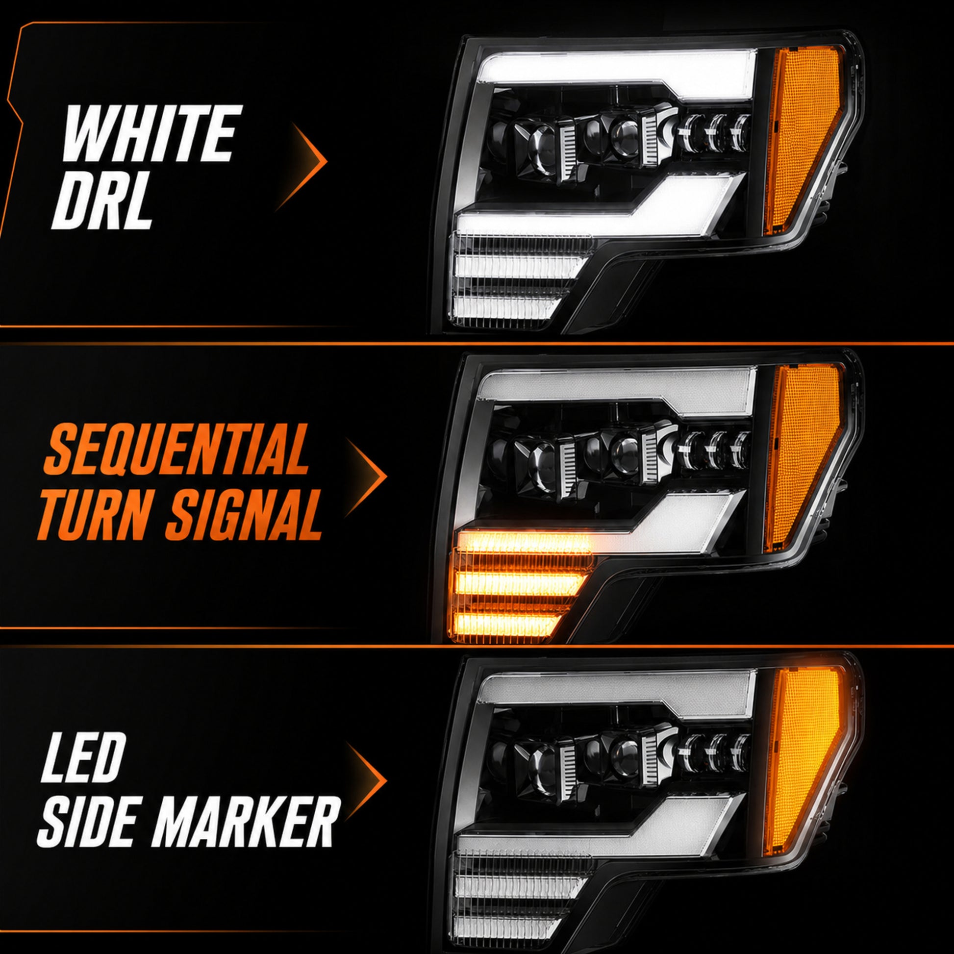 2009-2014 Ford F-150 LED Dual Projector Headlights — black housing function09