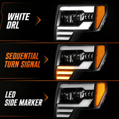 2009-2014 Ford F-150 LED Dual Projector Headlights — black housing function09