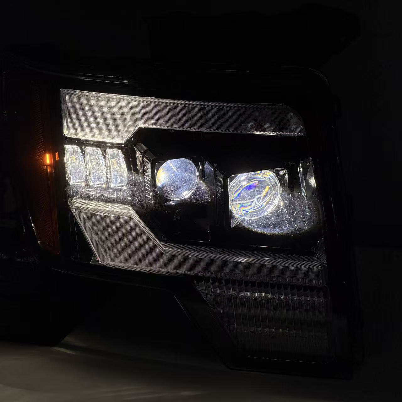 2009-2014 Ford F-150 LED Dual Projector Headlights — high beam in night — H-F150-09