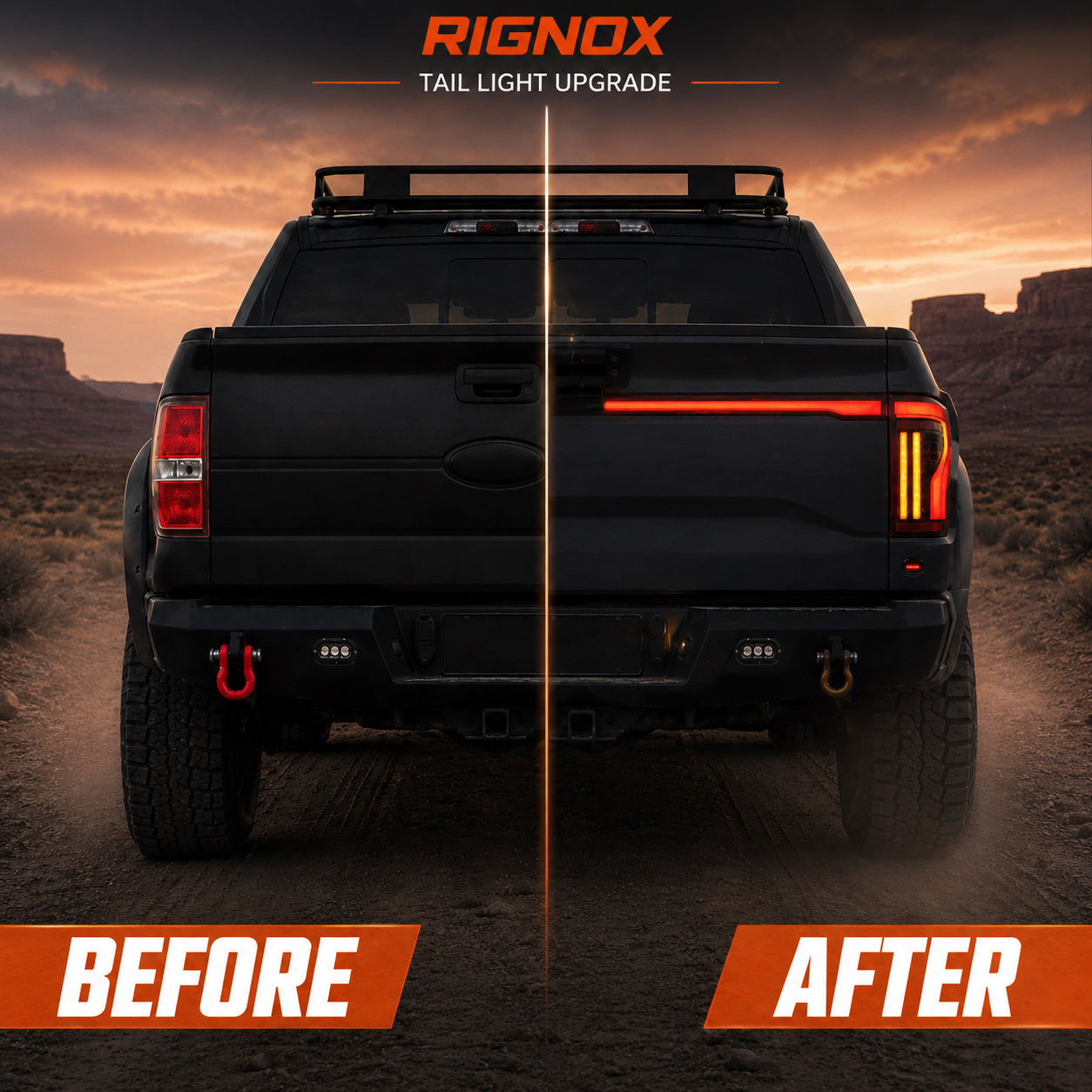 2009-2014 Ford F-150 Sequential LED Tail Lights — smoke red bar before after - T-F150-09-TG