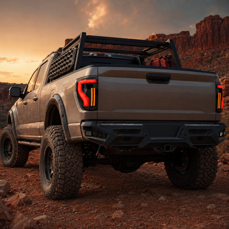 2009-2014 Ford F-150 Sequential LED Tail Lights — smoke red bar dusk desert rear4502 - T-F150-09